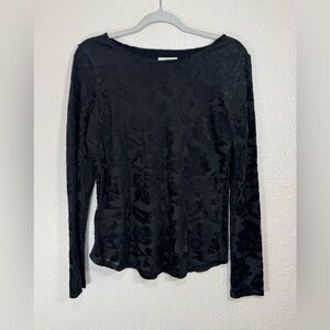 Sundance Black Velvet Textured Floral Long Sleeve Top Women’s Size Small